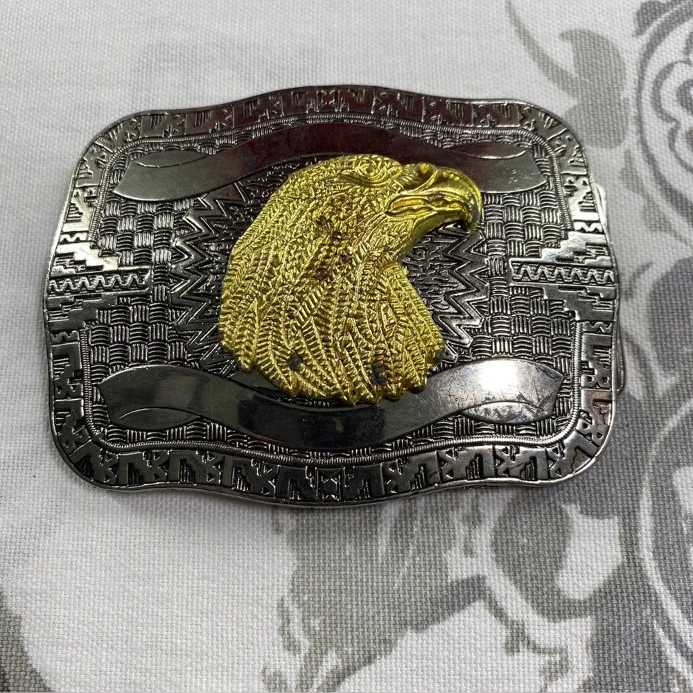 Vintage Y2K Western Bald Eagle Gold Silver metal Buckle Rodeo Cowboy‎